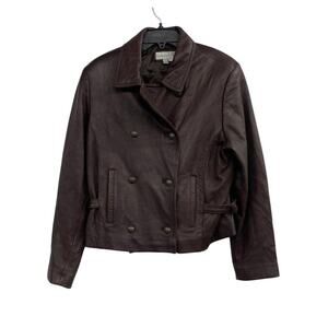 Paris Sport Club Brown Leather Jacket Size M | Vintage Bomber Moto Y2K